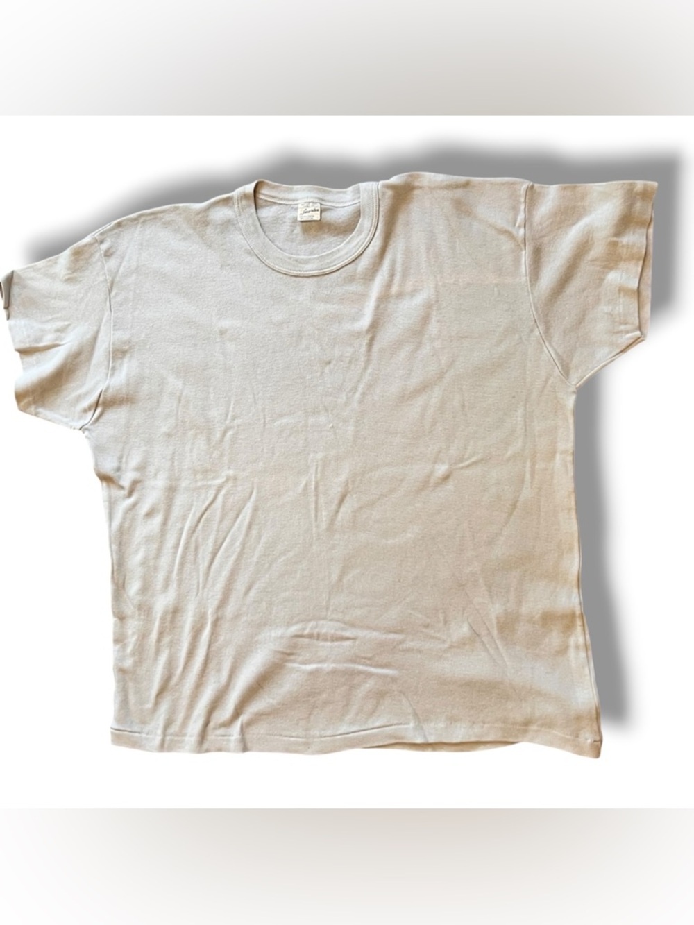 Vtg Plain Beige Tee Thrashed Distressed 70s Tshirt Single Stitch Thick Sun Fade